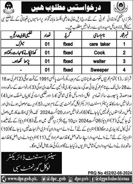 advertisement of local government department sibi jobs 2024 